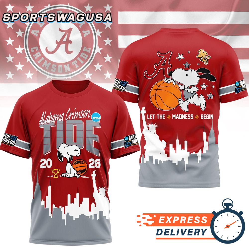 Alabama Crimson Tide Snoopy Basketball March Madness 2026 T-Shirt