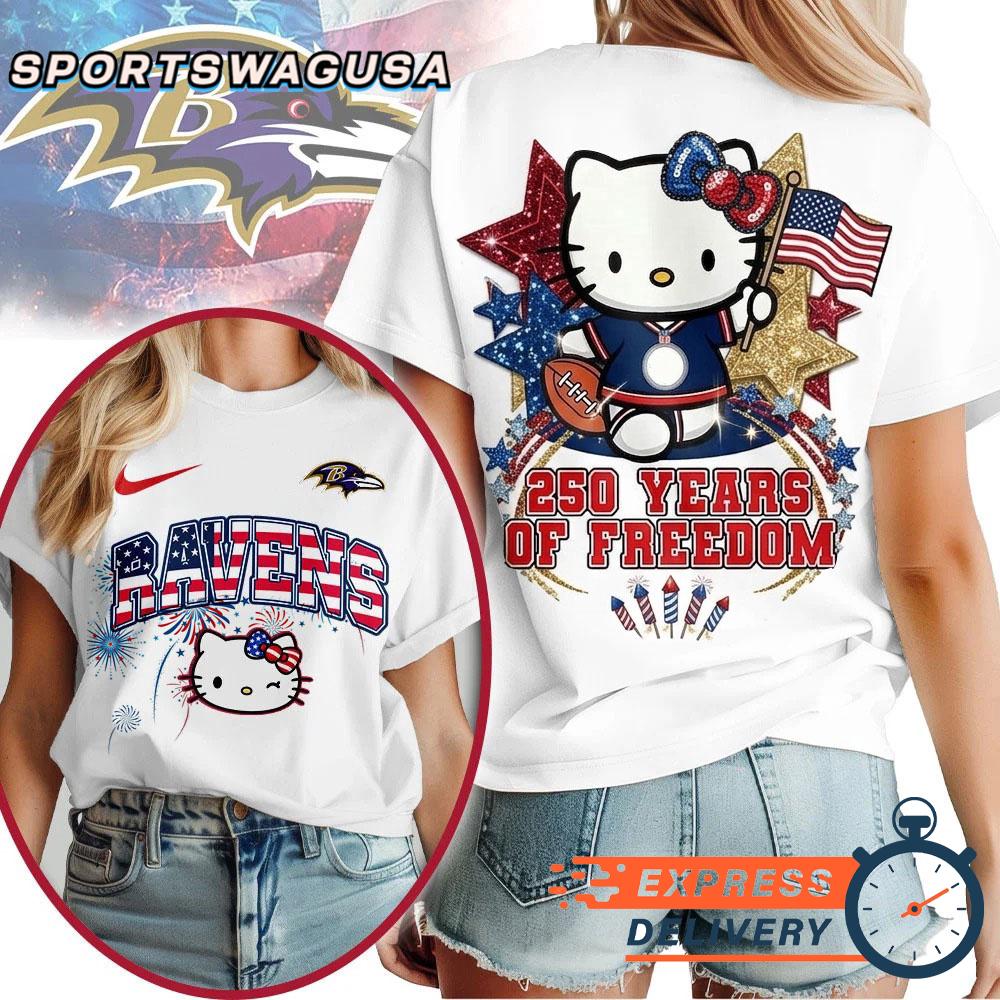 Baltimore Ravens Hello Kitty 250 Years of Freedom USA Patriotic Vintage T-Shirt
