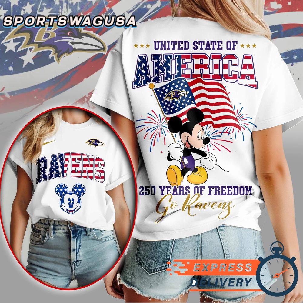 Baltimore Ravens Mickey Mouse 250Th Anniversary Of Freedom T-Shirt
