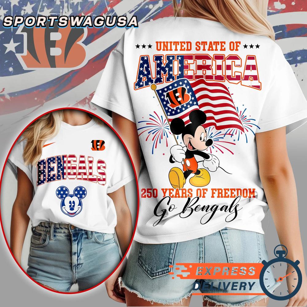 Cincinnati Bengals Mickey Mouse 250Th Anniversary Of Freedom T-Shirt