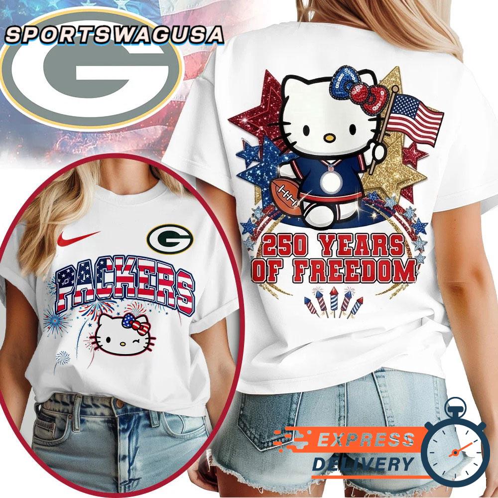 Green Bay Packers Hello Kitty 250 Years of Freedom USA Patriotic Vintage T-Shirt