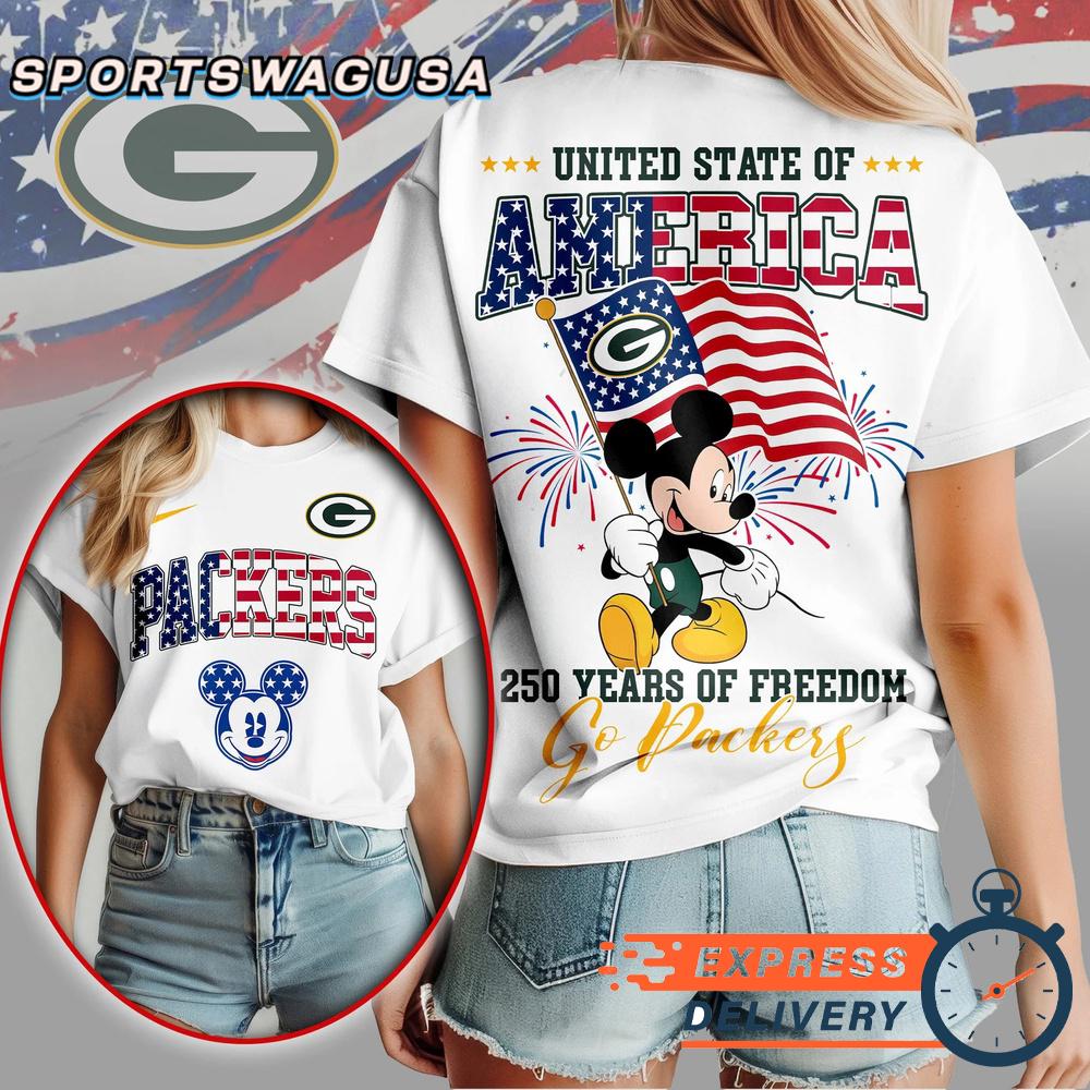 Green Bay Packers Mickey Mouse 250Th Anniversary Of Freedom T-Shirt