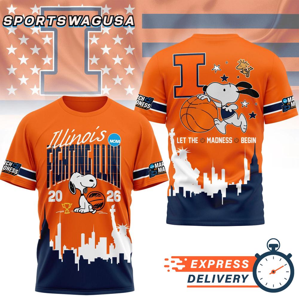 Illinois Fighting Illini Snoopy Basketball March Madness 2026 T-Shirt
