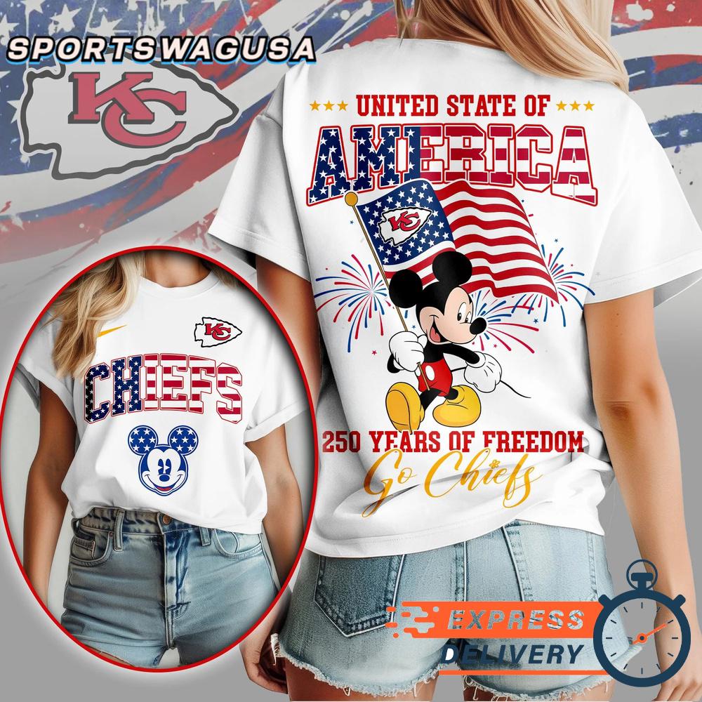 Kansas City Chiefs Mickey Mouse 250Th Anniversary Of Freedom T-Shirt