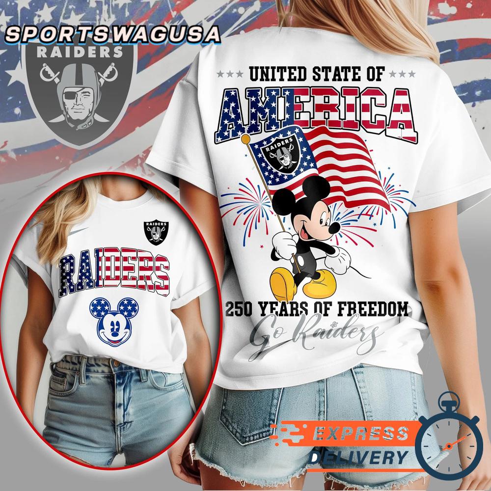 Las Vegas Raiders Mickey Mouse 250Th Anniversary Of Freedom T-Shirt