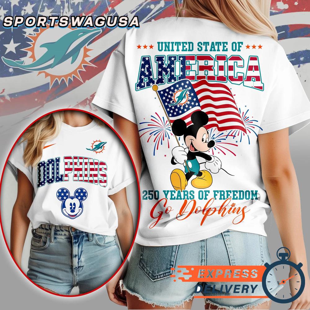 Miami Dolphins Mickey Mouse 250Th Anniversary Of Freedom T-Shirt