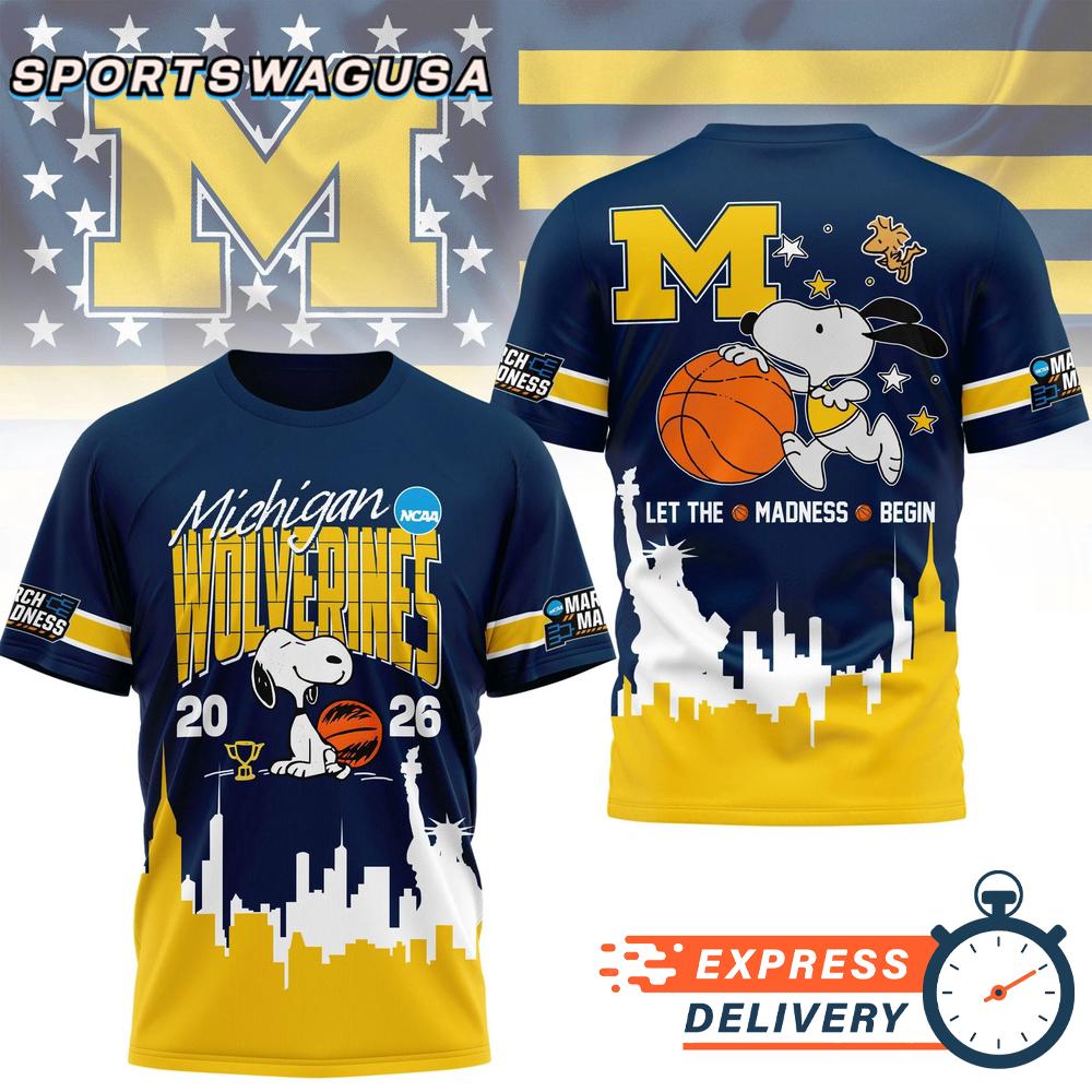 Michigan Wolverines Snoopy Basketball March Madness 2026 T-Shirt