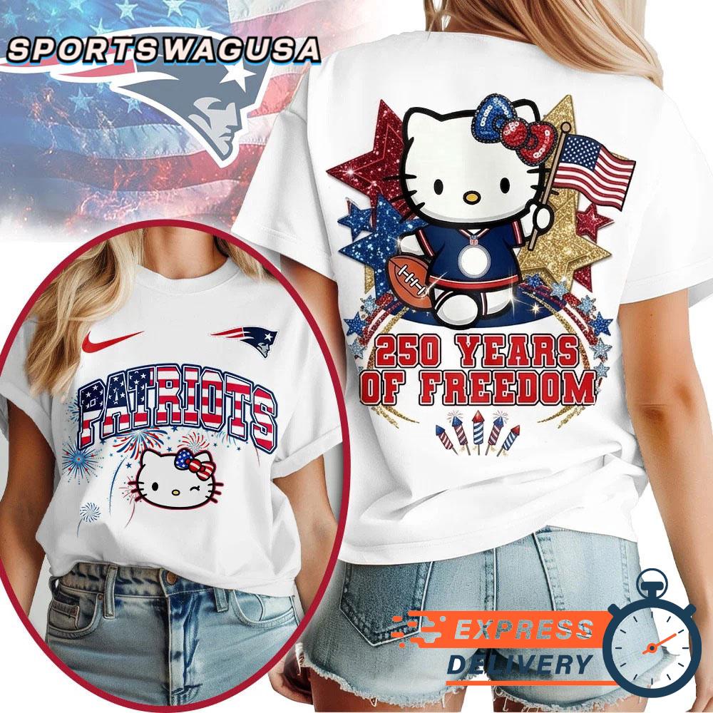 New England Patriots Hello Kitty 250 Years of Freedom USA Patriotic Vintage T-Shirt