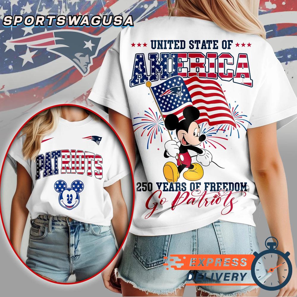 New England Patriots Mickey Mouse 250Th Anniversary Of Freedom T-Shirt
