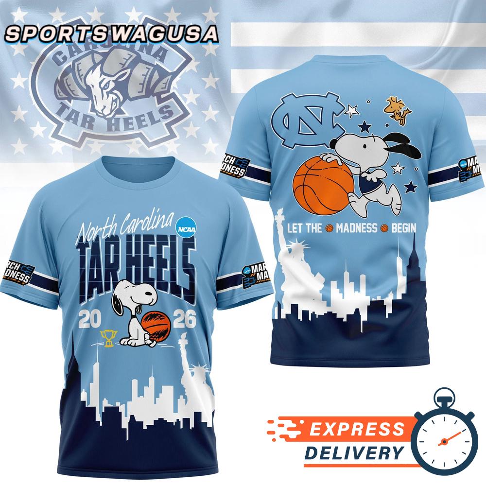 North Carolina Tar Heels Snoopy Basketball March Madness 2026 T-Shirt