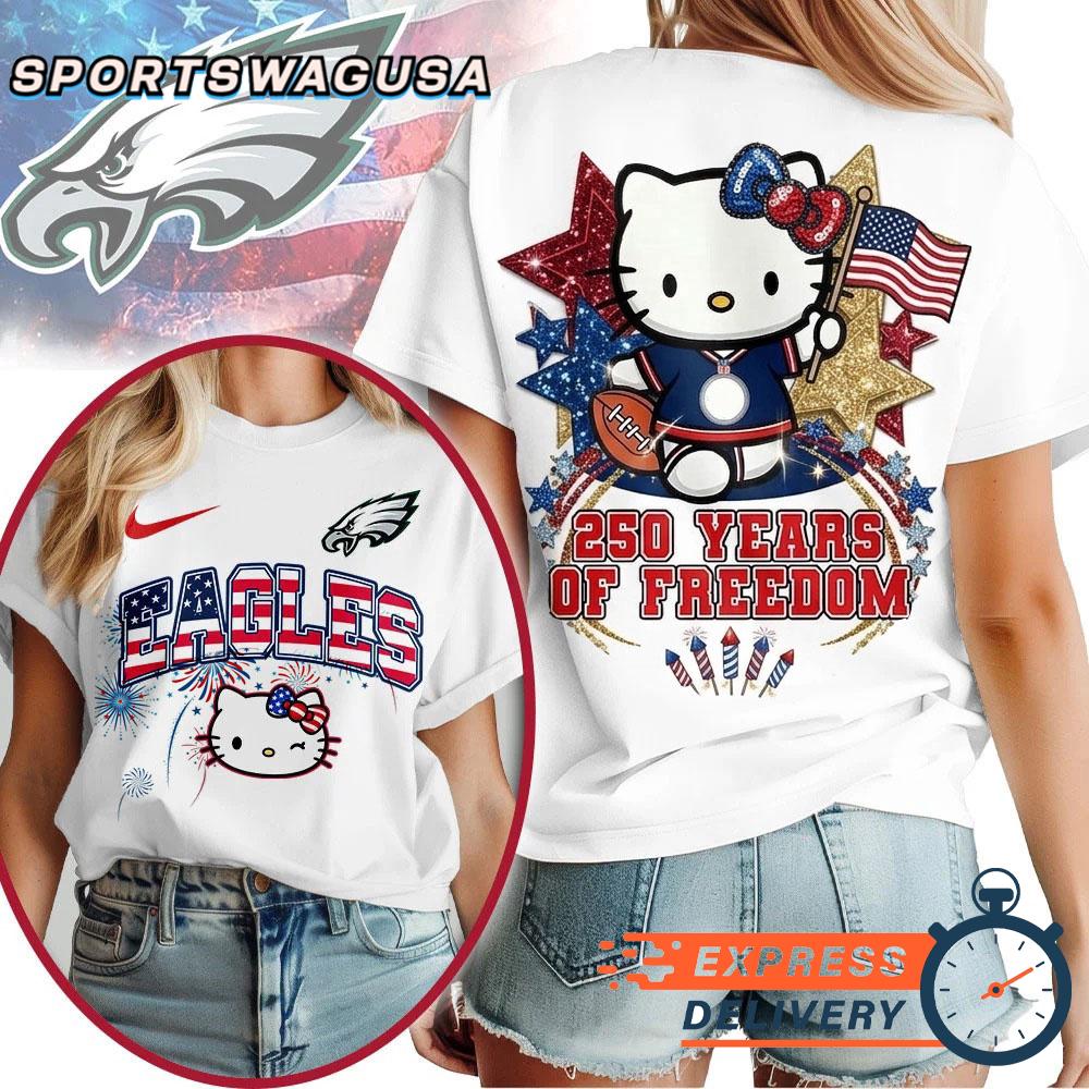 Philadelphia Eagles Hello Kitty 250 Years of Freedom USA Patriotic Vintage T-Shirt