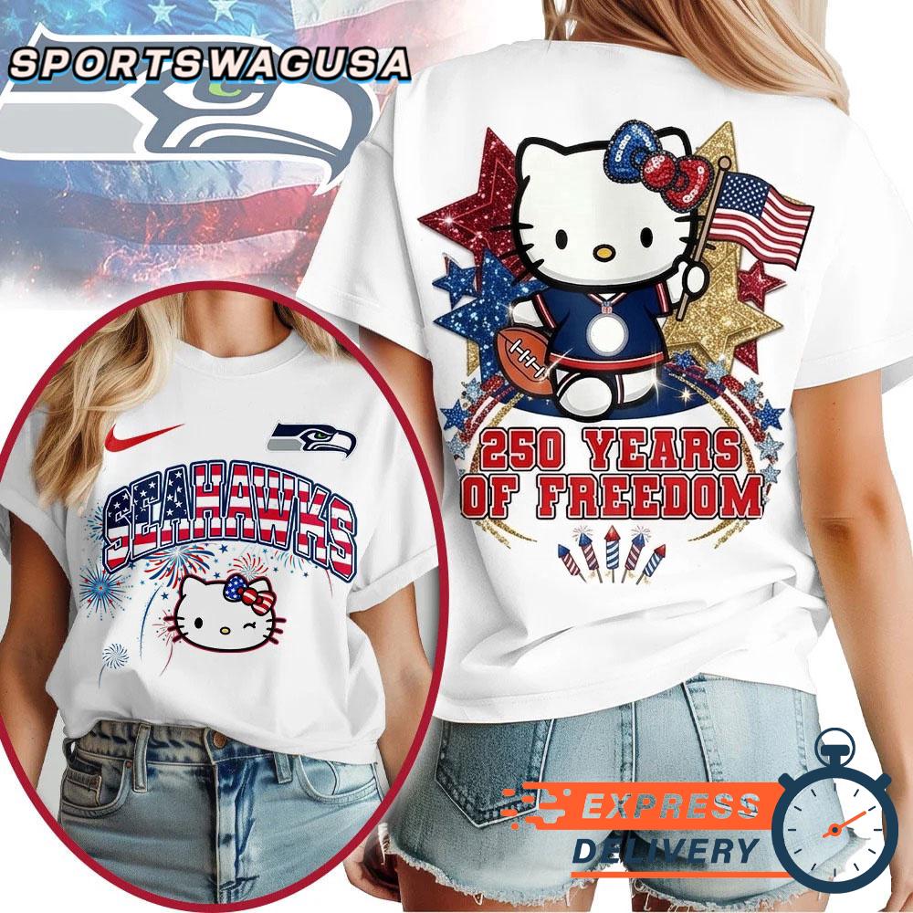 Seattle Seahawks Hello Kitty 250 Years of Freedom USA Patriotic Vintage T-Shirt