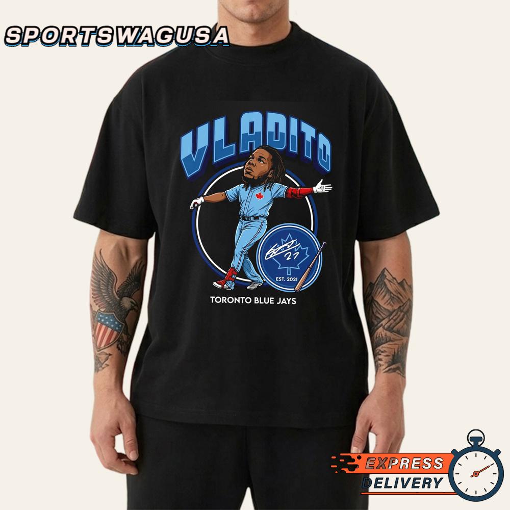 Vladimir Guerrero Jr Blue Jays Vladito Signature Caricature T-Shirt Vladimir Guerrero Jr Blue Jays Vladito Signature Caricature T-Shirt