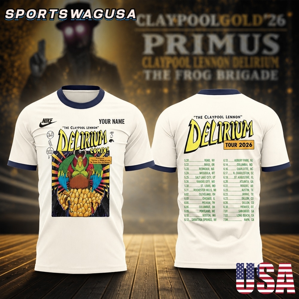 Primus Claypool Gold 2026 T Shirt, Concert Shirt, Tour Back Print Tee